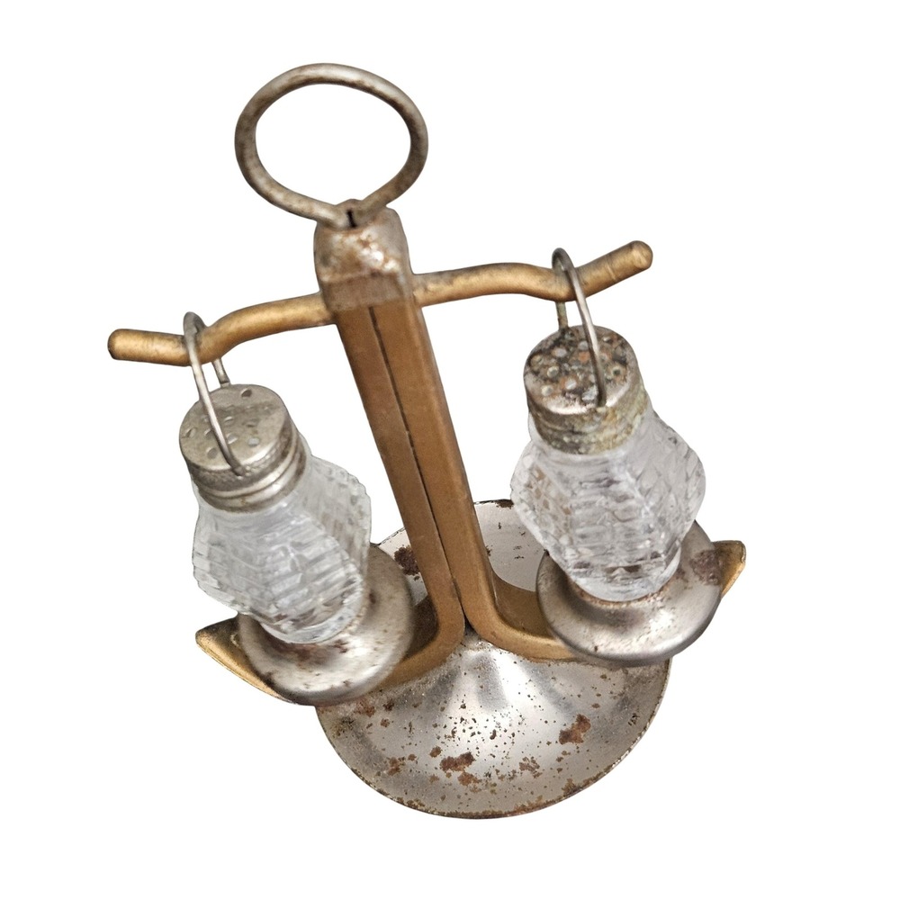 Vintage‎ Metal Anchor and Glass Hurricane Lantern Salt and Pepper Shakers